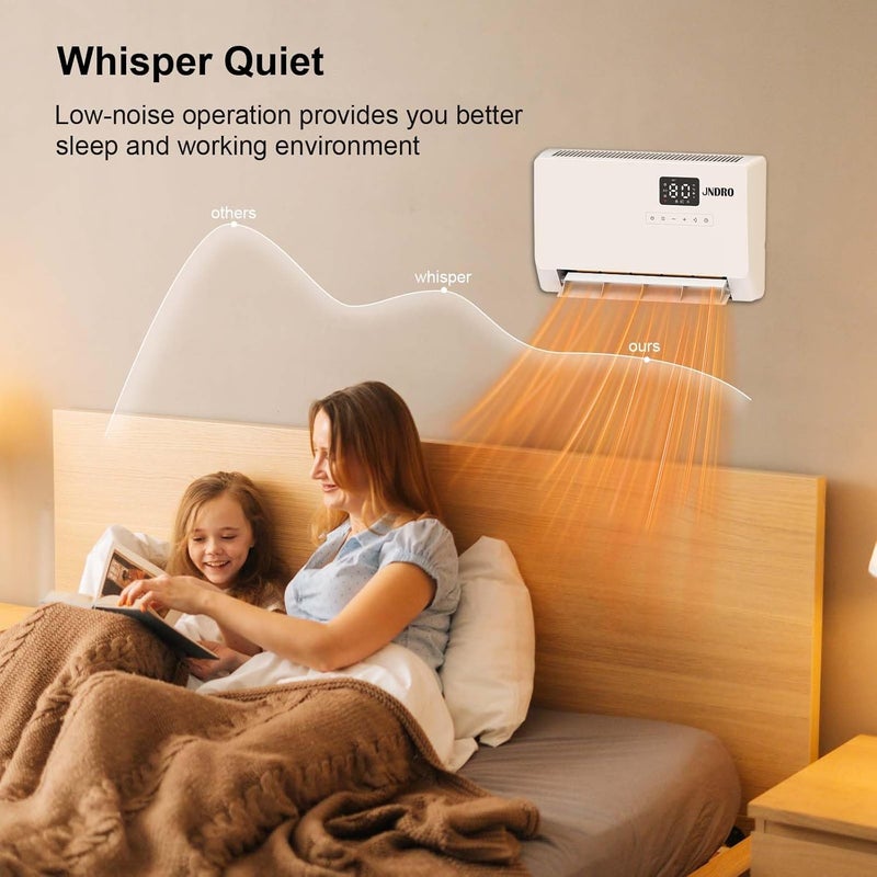 JNDRO Wall-Mounted Space Heater with ECO Thermostat and Remote Control, LED Display, 60°/90°/120° Oscillation Modes, 24-Hour Timer, Indoor Electric Space Heater - Image 4